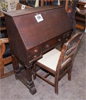 Antique desk 40" t x 33' w x 15" d w/ chair