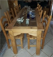 Long Wood Dinning Room Glass Top & 8 Chairs