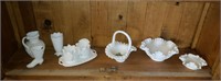 Milk Glass Pitcher, Fenton Cream & Sugar, Etc