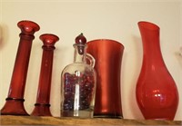 Red Vases, Jug W/ Red Glass Stones