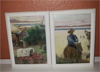 2 Pc Small Cowboy, Covered Wagon Art