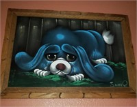 Sad Blue Dog Signed Art