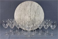 16 Crystal White Wine Glasses & Lazy Susan