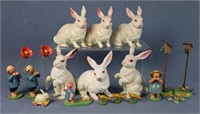 6 Easter Bunny Figurines + German Figures