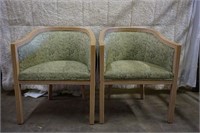 Barrel style green upholstered chairs