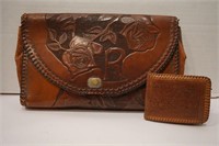 Vintage tooled leather purse and wallet