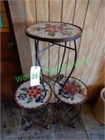 (3) Metal Tables with Mosaic Tops in Group