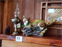 Oil Lamp and Decorative Fox Piece