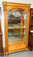 Oak Etched Glass Curio Cabinet