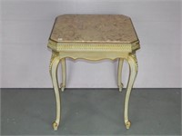 Creme and Gold Marble Top Side Table