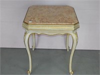 Creme and Gold Marble Top Side Table