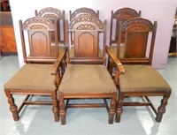 Set of Six Feudal Oak Dining Chairs