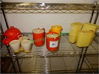 Kitchen Storage, Pitchers, and Ceramic Jar w/ Lid