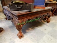 Coffee Table Carved Wood Base Clawfoot