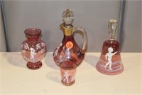 (4) Pcs. of Cranberry Mary Gregory Glass