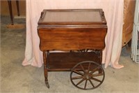 Mahogany Drop Leaf Tea Cart w/Glass Serving Tray