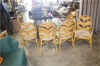 Rattan Glass Top Dining Room Table with 6 Chairs