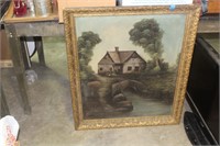 Antique as found Oil Painting--Boy Fishing