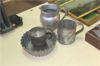 One Lot of Tinware & Pewter Pitcher