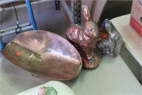 Metal Rabbit Mold, Copper Rabbit on Rolling Wagon