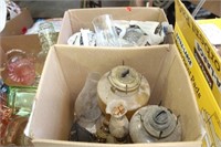 (3) as found Oil Lamps & Set of Crystal Glasses