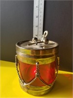 Cranberry glass container with metal lid