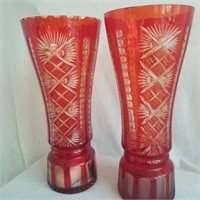 Pair Bohemian Ruby red Vases