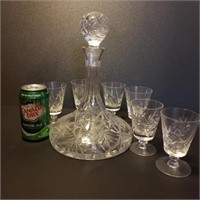 Crystal Decanter and  6 Stemware Glasses