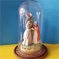 Porcellan figurines in a Glass Dome