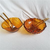 Set of vintage Amber glass bowls with Servers