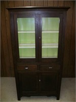 Primitive country cabinet w/wavy glass