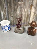 Hopalong Cassidy-- bank, mug, quart milk bottle