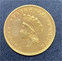 1854 Indian Princess Head $1 Gold Coin