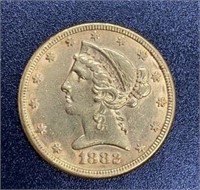 1882 Liberty Head Variety 2 $5 Gold Coin