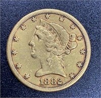 1882 Liberty Head Variety 2 $5 Gold Coin