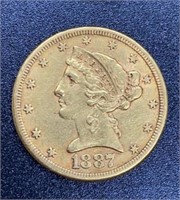 1887-S Liberty Head Variety 2 $5 Gold Coin