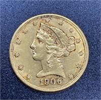 1906-S Liberty Head Variety 2 $5 Gold Coin