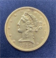 1899 Liberty Head Variety 2 $5 Gold Coin