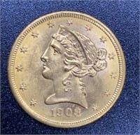 1908 Liberty Head Variety 2 $5 Gold Coin