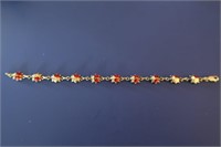14K Gold 7" Bracelet w/Ladybugs-6.1g