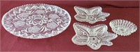 Crystal Sawtooth Platter, 2 Leaf Plates, Candle