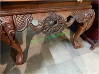End Table Carved Wood Base Clawfoot