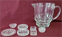 Glass Pitcher, Salters, Dishes (8 pcs)