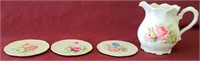 Vintage Small Floral Pitcher & Coasters