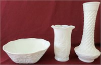 Vintage Milk Glass Vases & Bowl