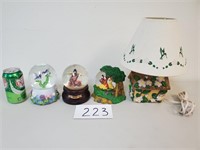 3 Snow Globes and Decorative Table Lamp (No Ship)