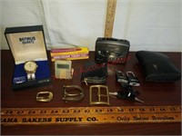 Benrus watch, brass buckles Sony Walkman, sewing