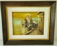 Painting on Canvas - Boat Scene Signed