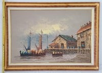 Painting on Canvas - Boat Scene - Signed Robert