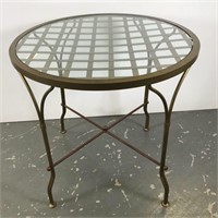 Round metal table w/ glass top